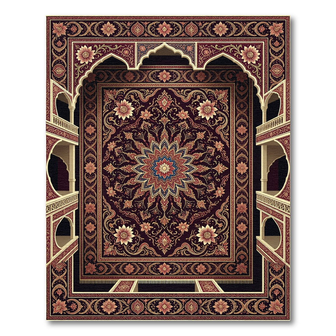 Deep Crimson Floral Aubusson Rug