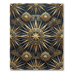 Celestial Gold and Obsidian Geometric Sun Rug