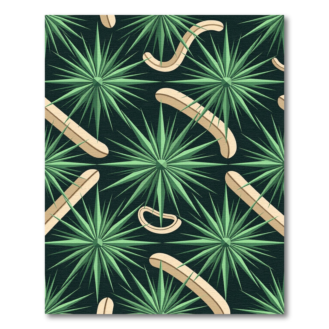 Emerald Starburst and Cream Abstract Curved Rug