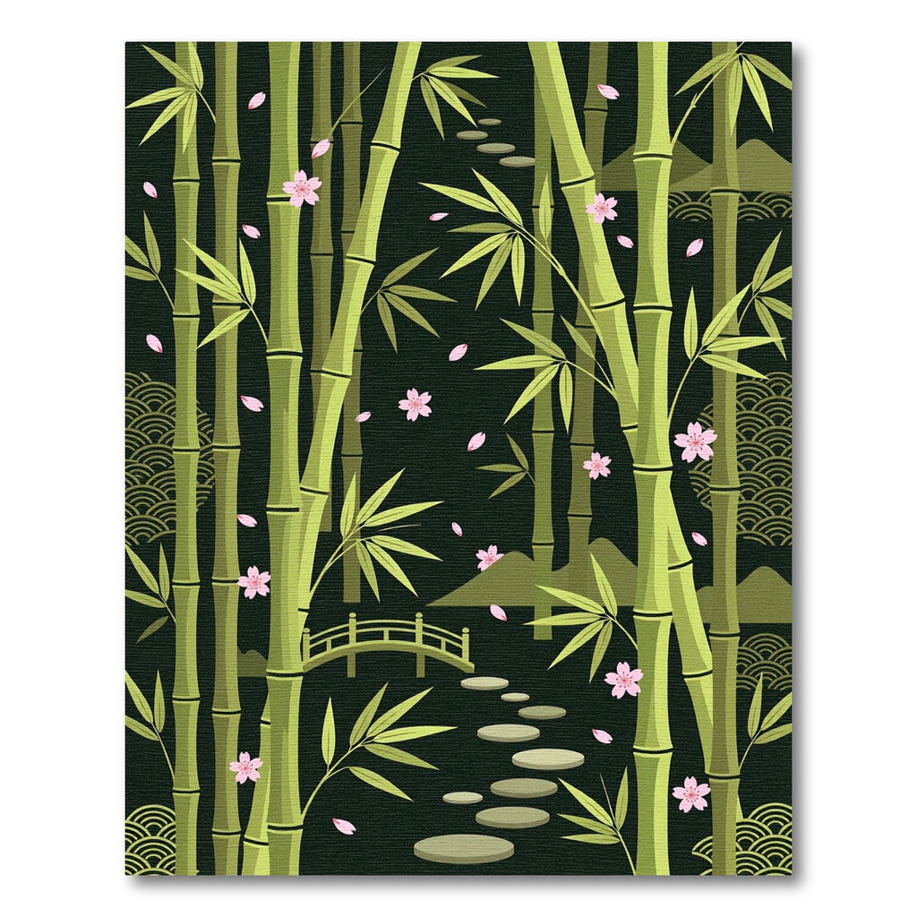 Serene Bamboo Cherry Blossom Garden Path Rug
