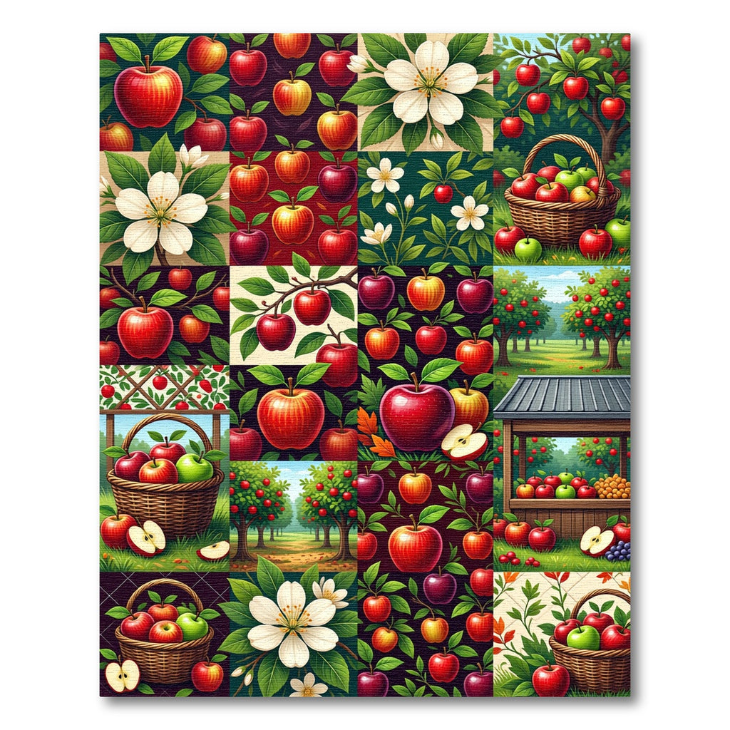 Red Apple Orchard Blossoms Collage Rug