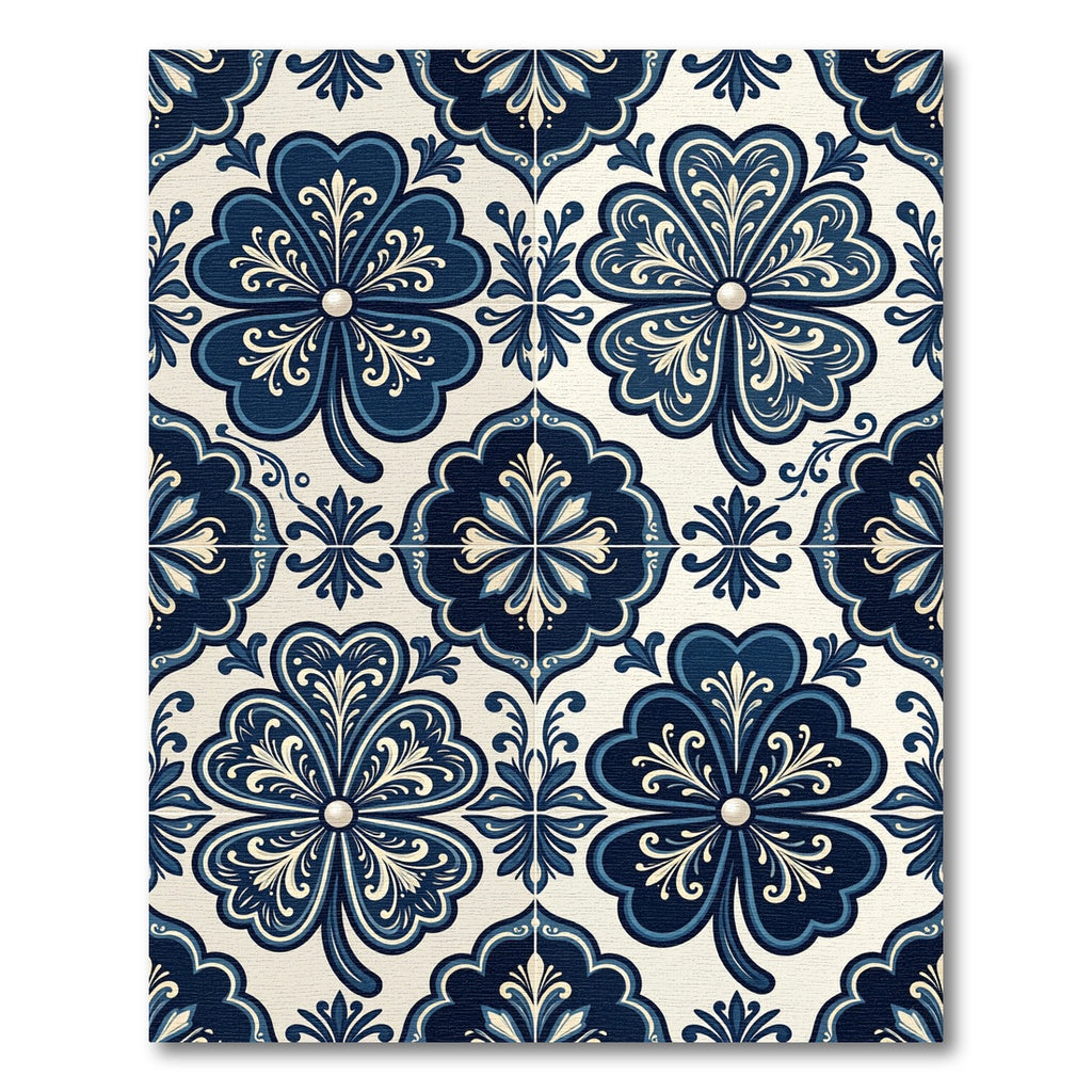 Deep Blue Quatrefoil Porcelain Tile Rug