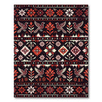 Deep Red Bird Floral Ikat Rug