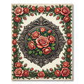 Vintage Salmon Rose Floral Frame Rug