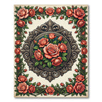 Vintage Salmon Rose Floral Frame Rug