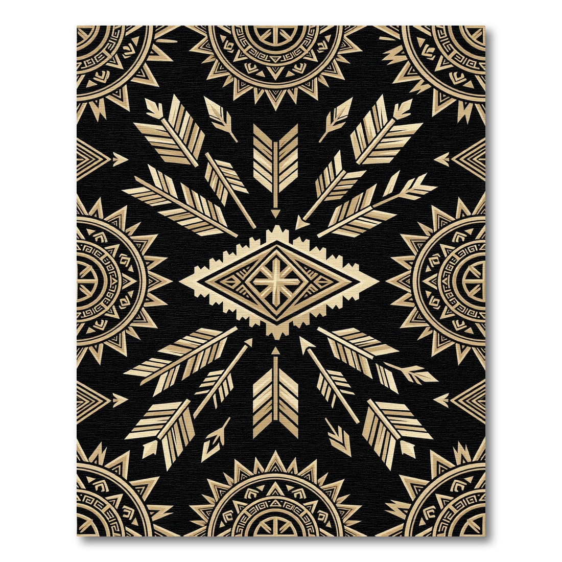 Gold Arrow Geometric Ancestral Black Tapestry Rug