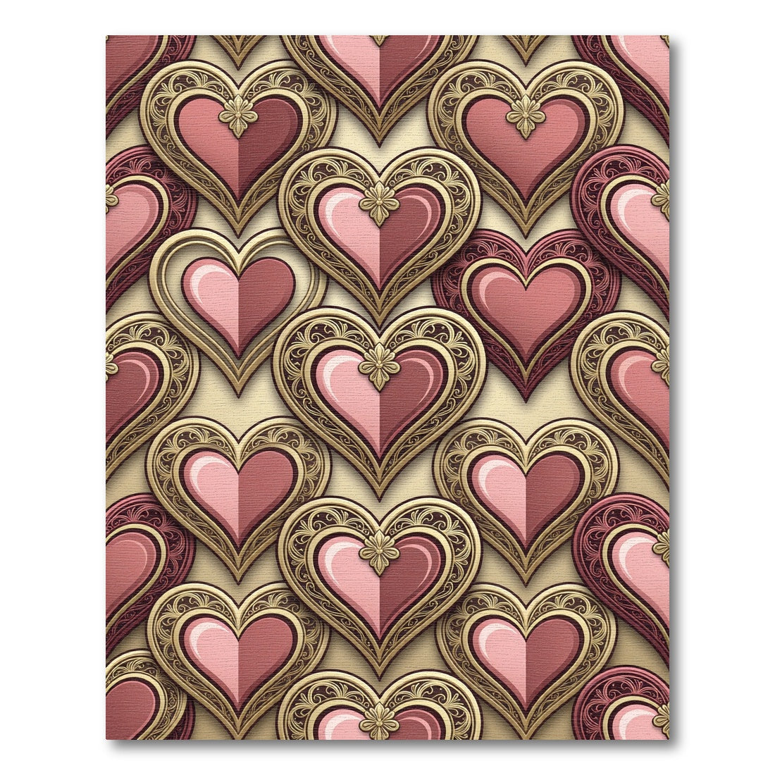 Ornate Pink Heart Emblem Rug
