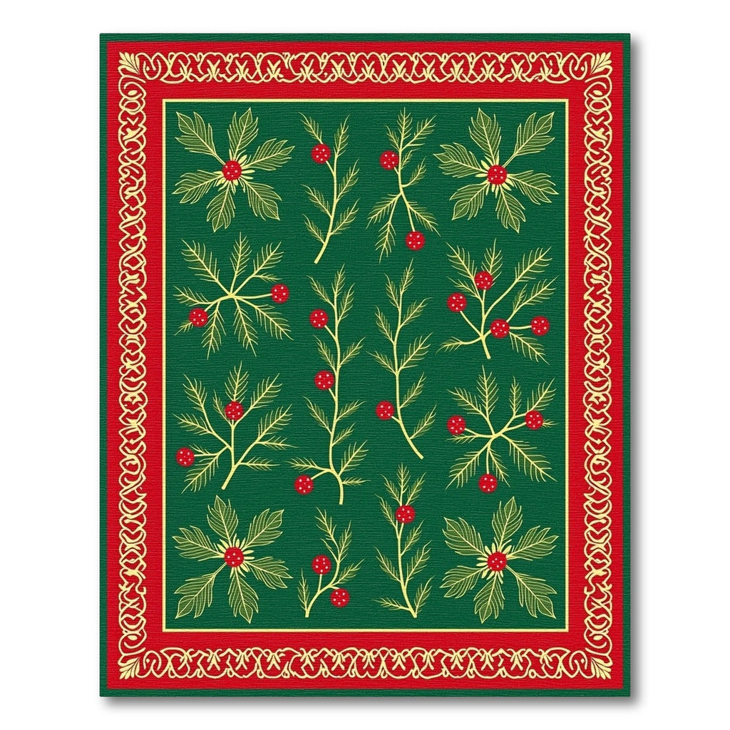 Emerald Holly Berry Botanical Border Rug