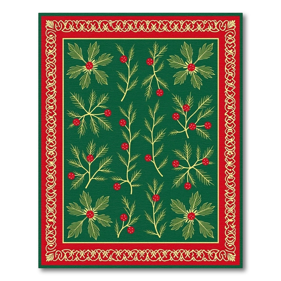 Emerald Holly Berry Botanical Border Rug