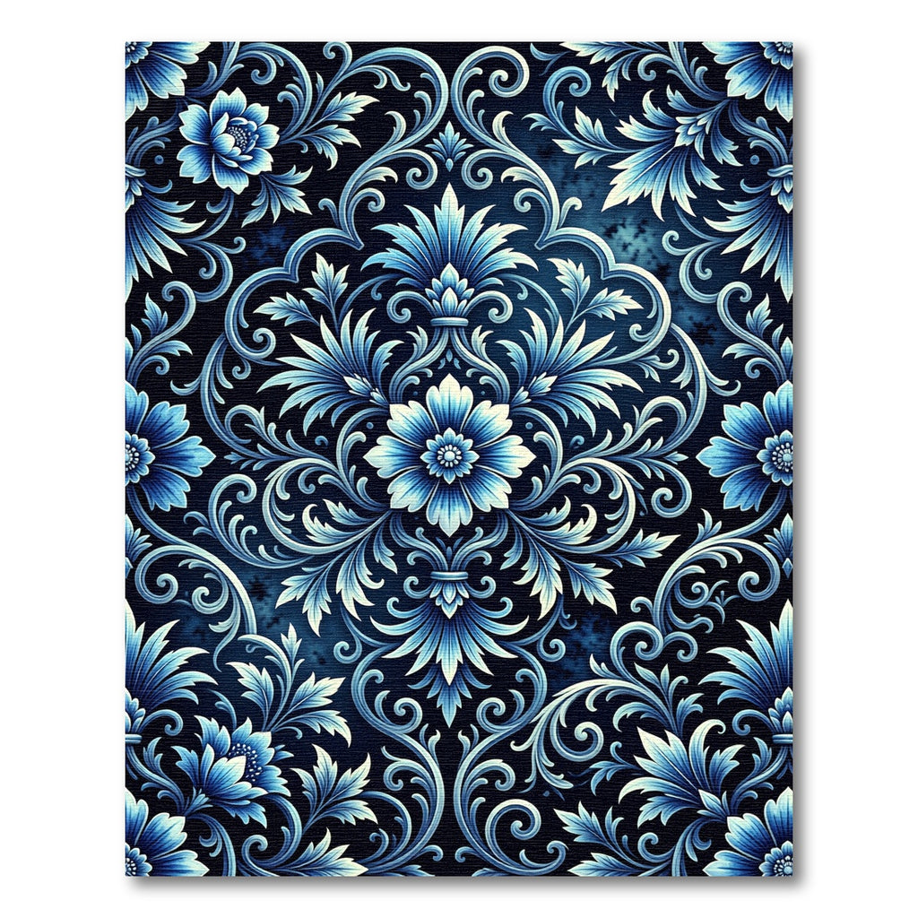 Opulent Blue Floral Damask Rug