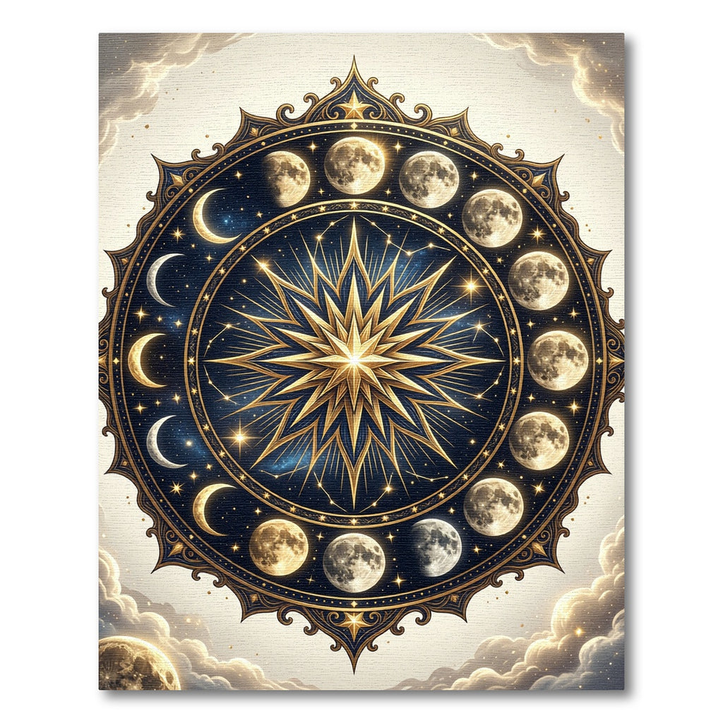 Golden Celestial Lunar Phase Medallion Rug