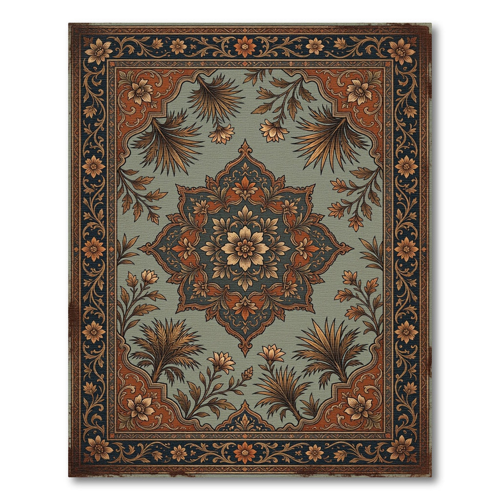 Vintage Emerald Floral Mandalas Rug
