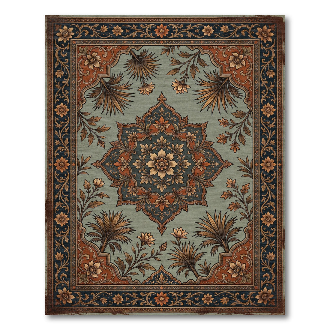 Vintage Emerald Floral Mandalas Rug