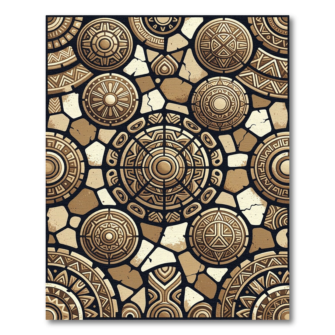 Ancient Gold Circle Stone Collage Rug