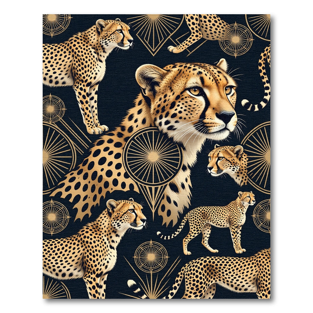 Glamorous Gold Cheetah Black Art Deco Rug
