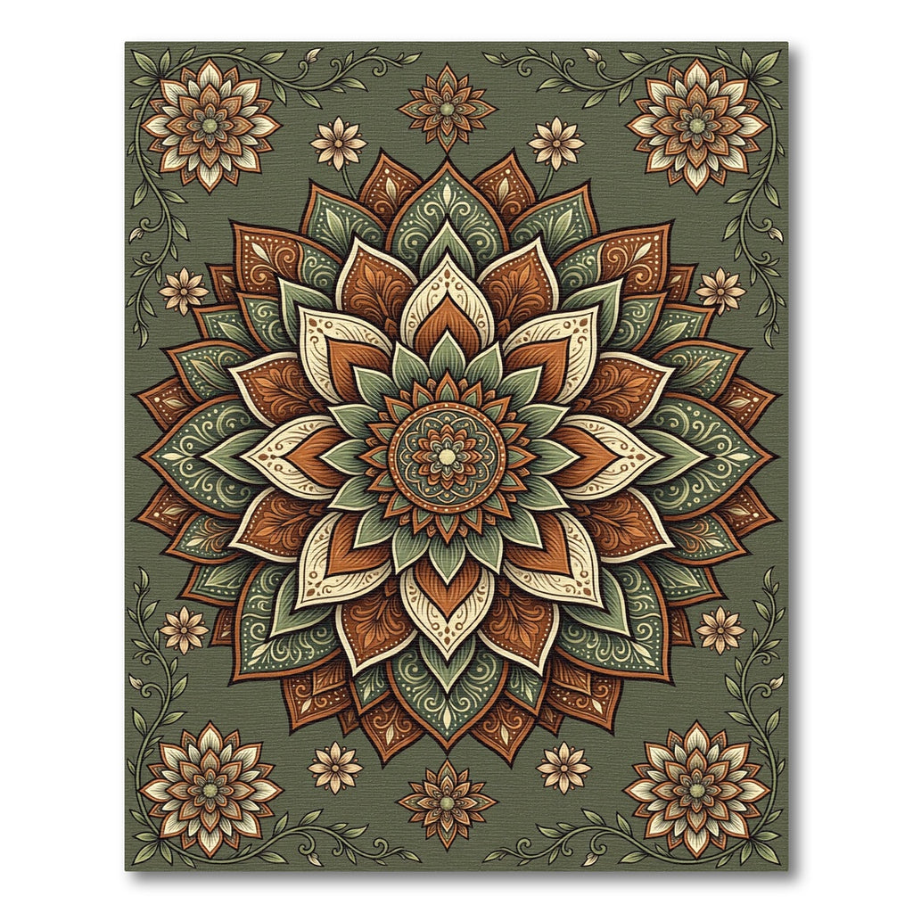 Sage Green Earthy Floral Medallion Rug