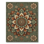 Sage Green Earthy Floral Medallion Rug