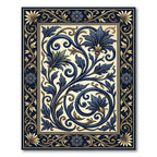 Elegant Navy Gold Art Deco Scroll Rug