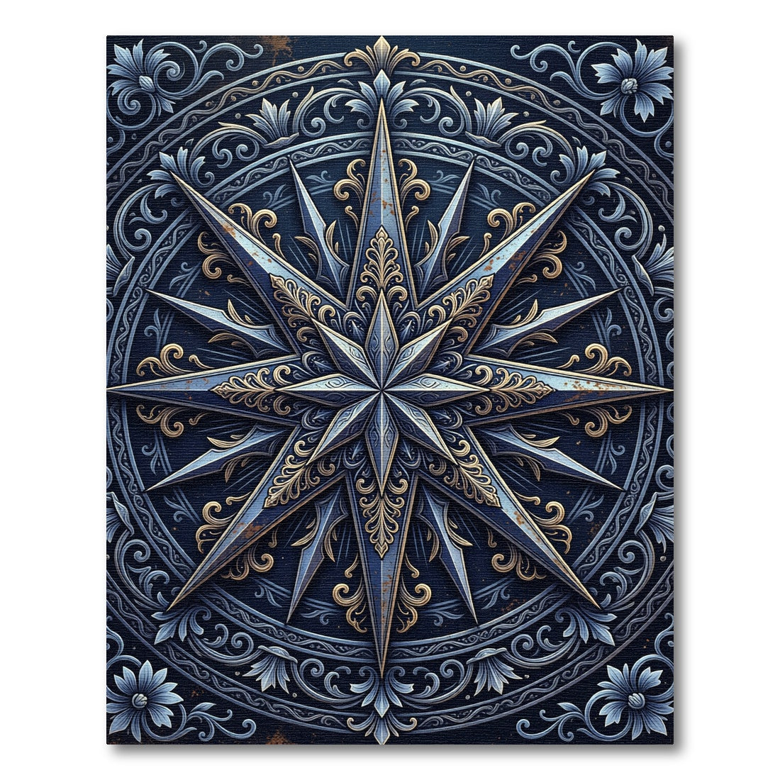Ornate Starburst Medallion Navy Gold Rug