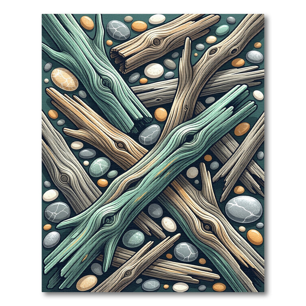 Coastal Driftwood and Pebble River Stones Rug