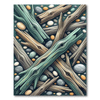 Coastal Driftwood and Pebble River Stones Rug