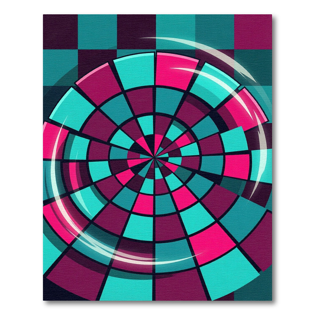 Vibrant Cyan and Magenta Circular Geometry Rug