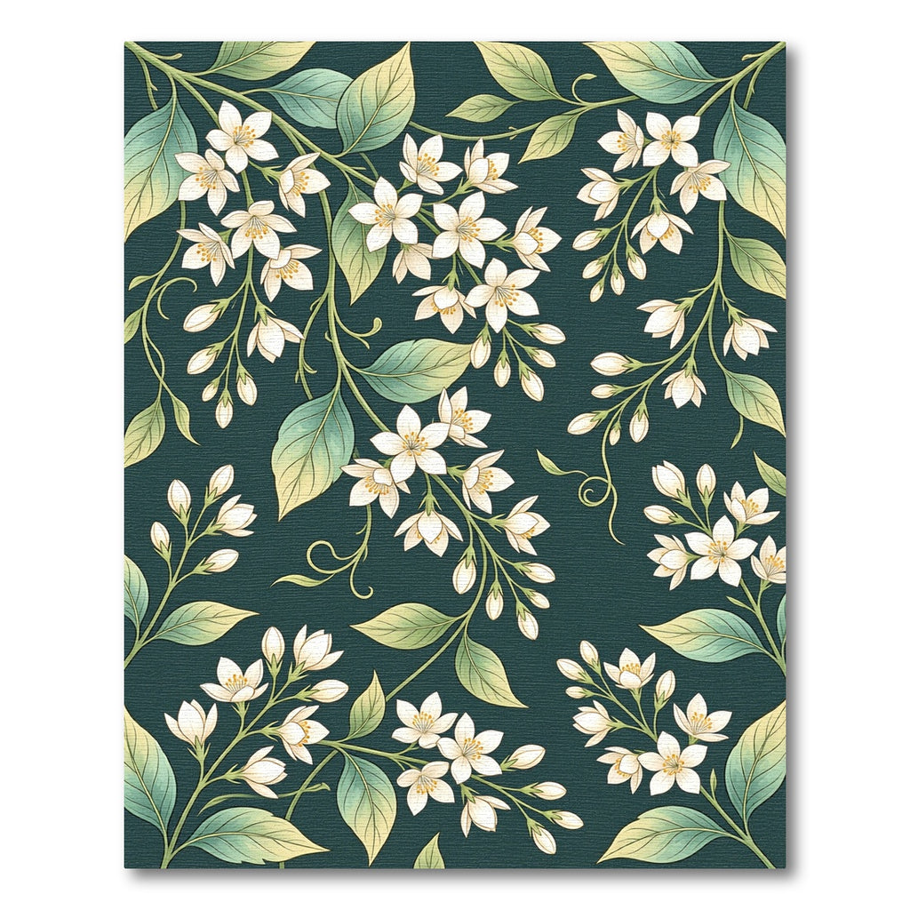 Dark Forest Jasmine Botanical Floral Illustration Rug