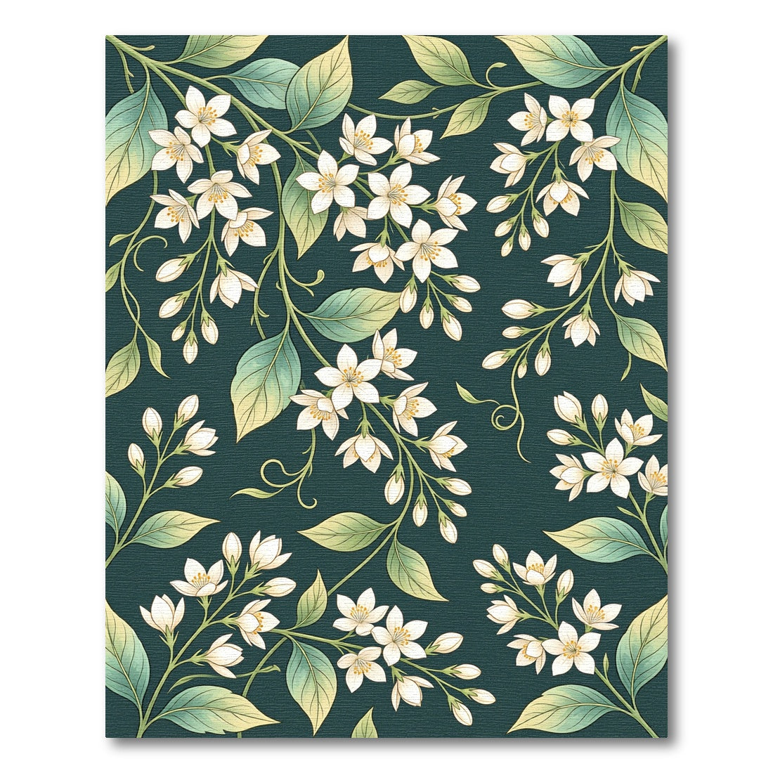 Dark Forest Jasmine Botanical Floral Illustration Rug