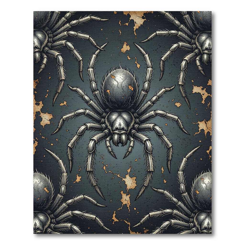 Dark Gothic Spider Charcoal Gold Rug