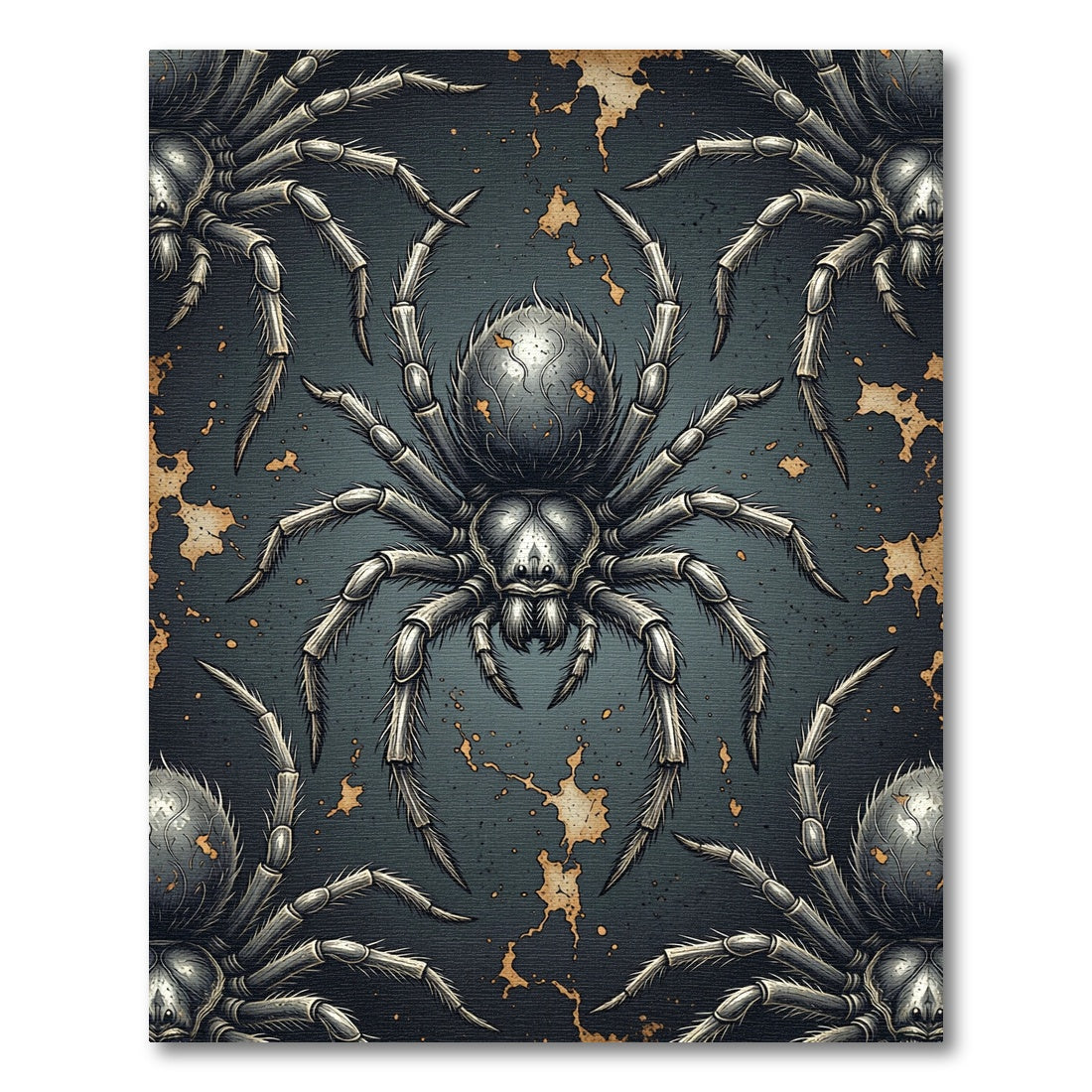 Dark Gothic Spider Charcoal Gold Rug