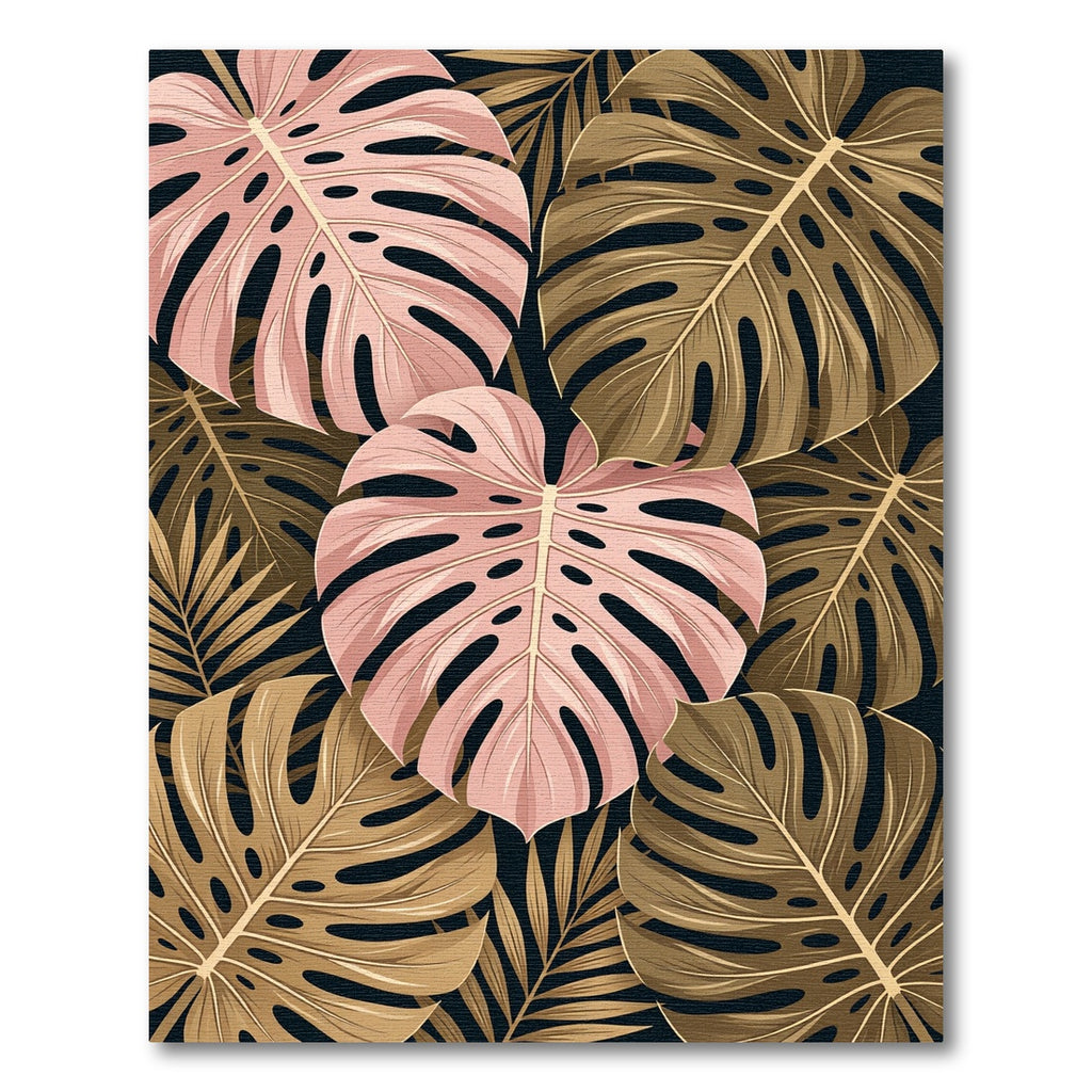 Pink Golden Tropical Foliage Abstraction Rug