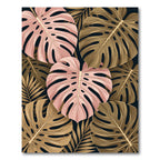 Pink Golden Tropical Foliage Abstraction Rug