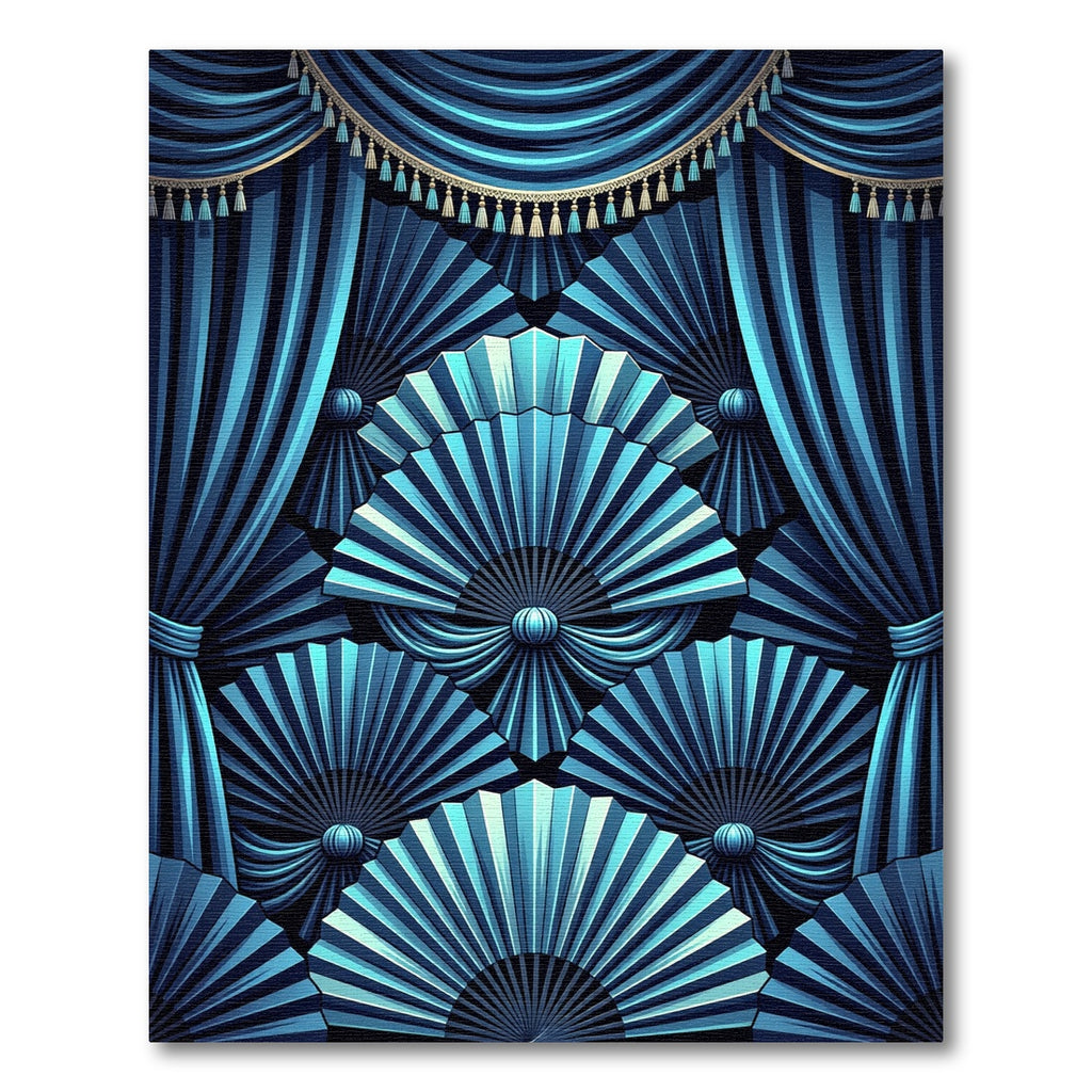 Deep Blue Fan Drape Art Rug