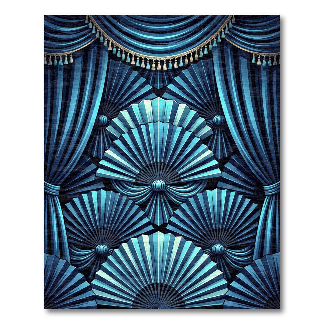 Deep Blue Fan Drape Art Rug
