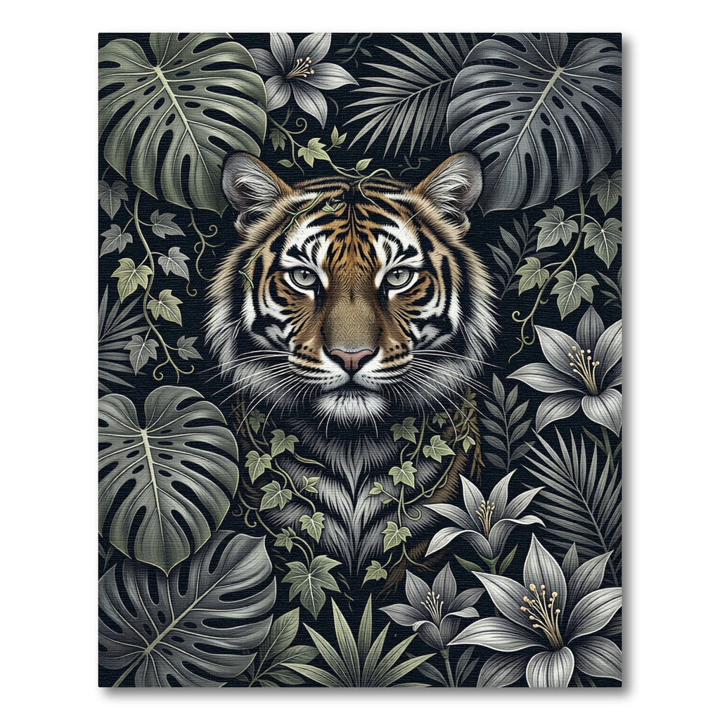 Enigmatic Tiger Floral Jungle Tapestry Rug