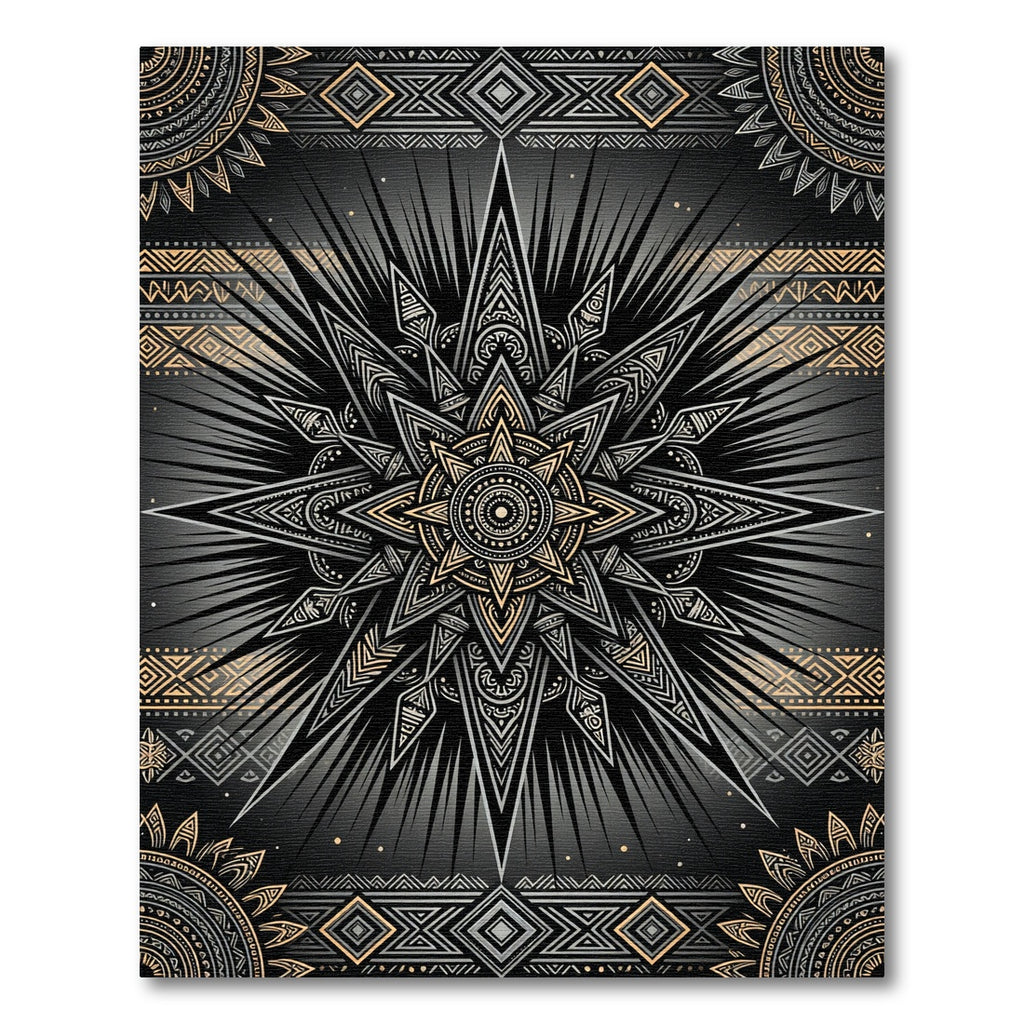 Celestial Gold and Obsidian Starburst Rug