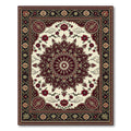 Deep Crimson Floral Medallion Border Rug