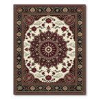 Deep Crimson Floral Medallion Border Rug