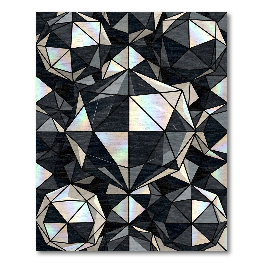 Geometric Monochrome Iridescent Faceted Sphere Rug