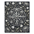 Classic Silver Compass Floral Embroidery Rug