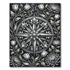 Classic Silver Compass Floral Embroidery Rug
