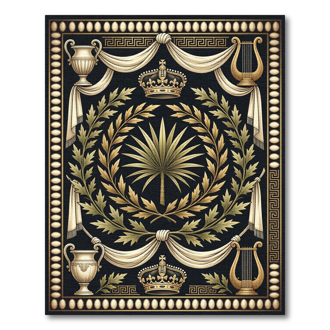 Neoclassical Gold Crown Laurel Palm Rug