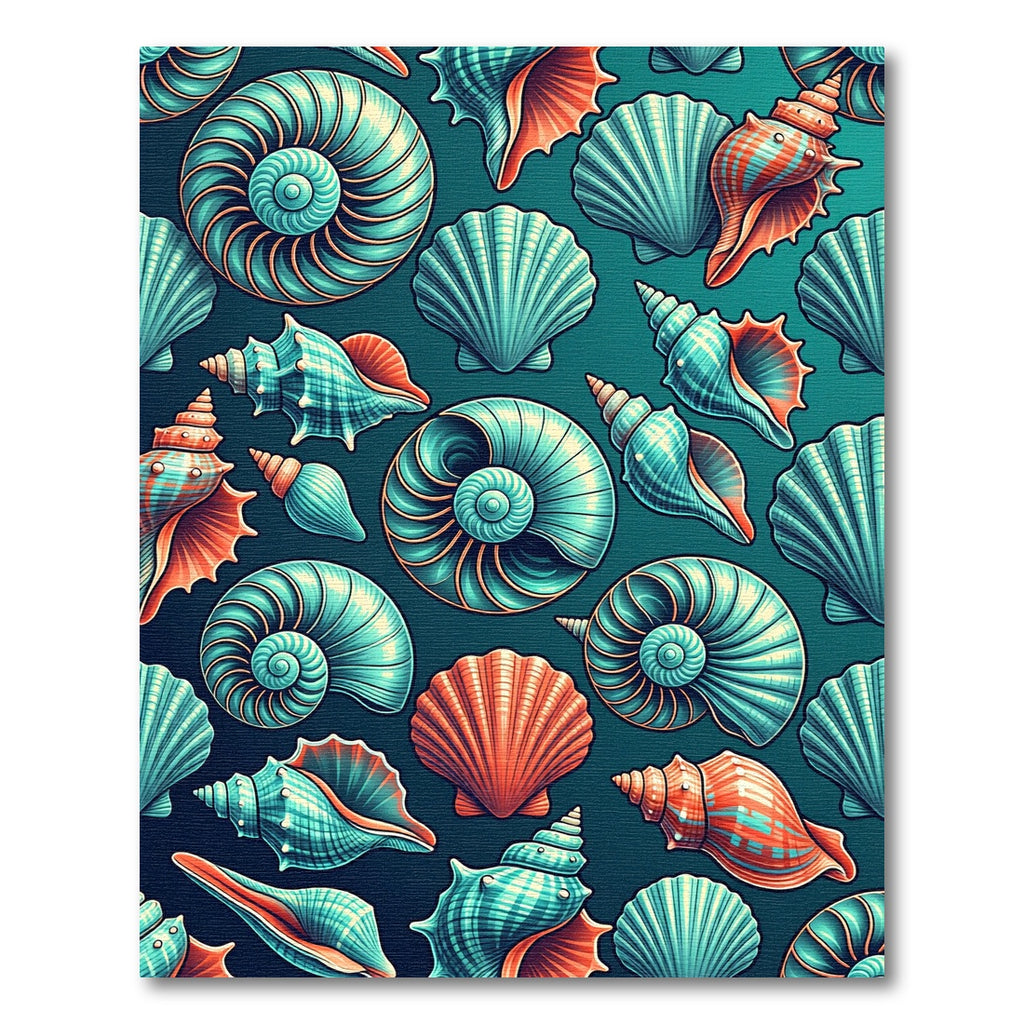 Vibrant Teal and Coral Seashell Ocean Rug
