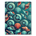 Vibrant Teal and Coral Seashell Ocean Rug