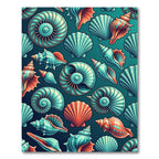 Vibrant Teal and Coral Seashell Ocean Rug
