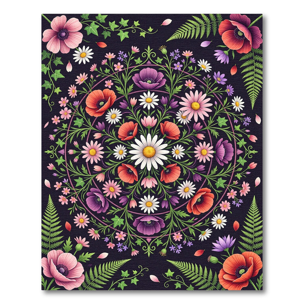 Vibrant Floral Mandala Dark Botanical Rug