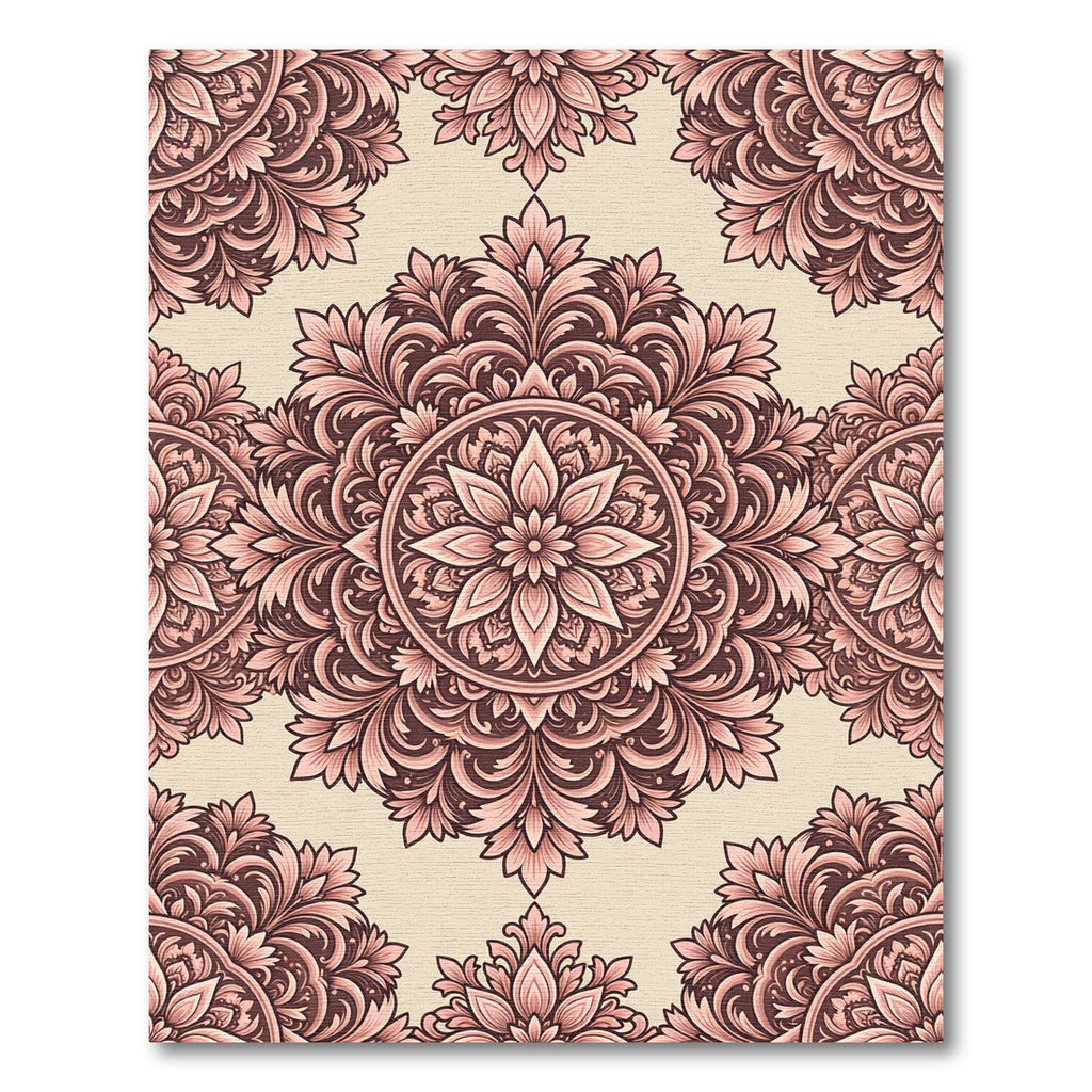 Mauve Floral Scroll Mandala Rug