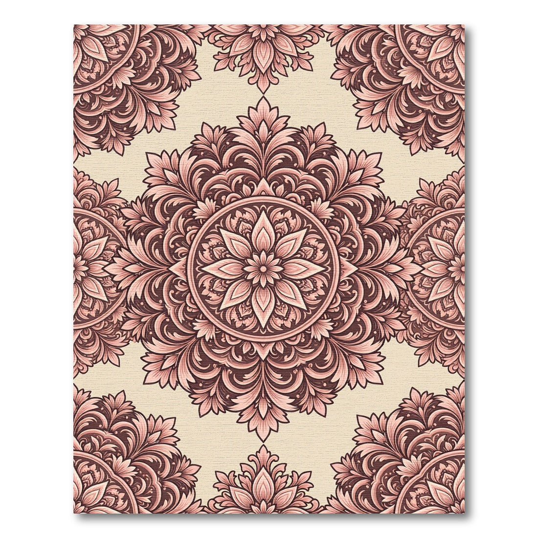 Mauve Floral Scroll Mandala Rug