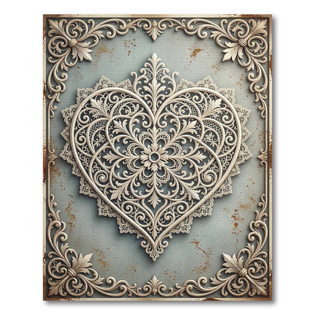 Ornate Filigree Heart Scrollwork Area Rug