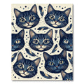 Whimsical Navy Cat Feather Boho Illustration Rug